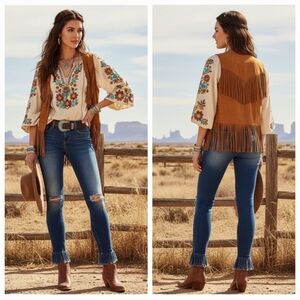 NWOT Frame Denim 30 Boho Western Rodeo Mid Rise Le Flare Kick Flare Fray Jeans